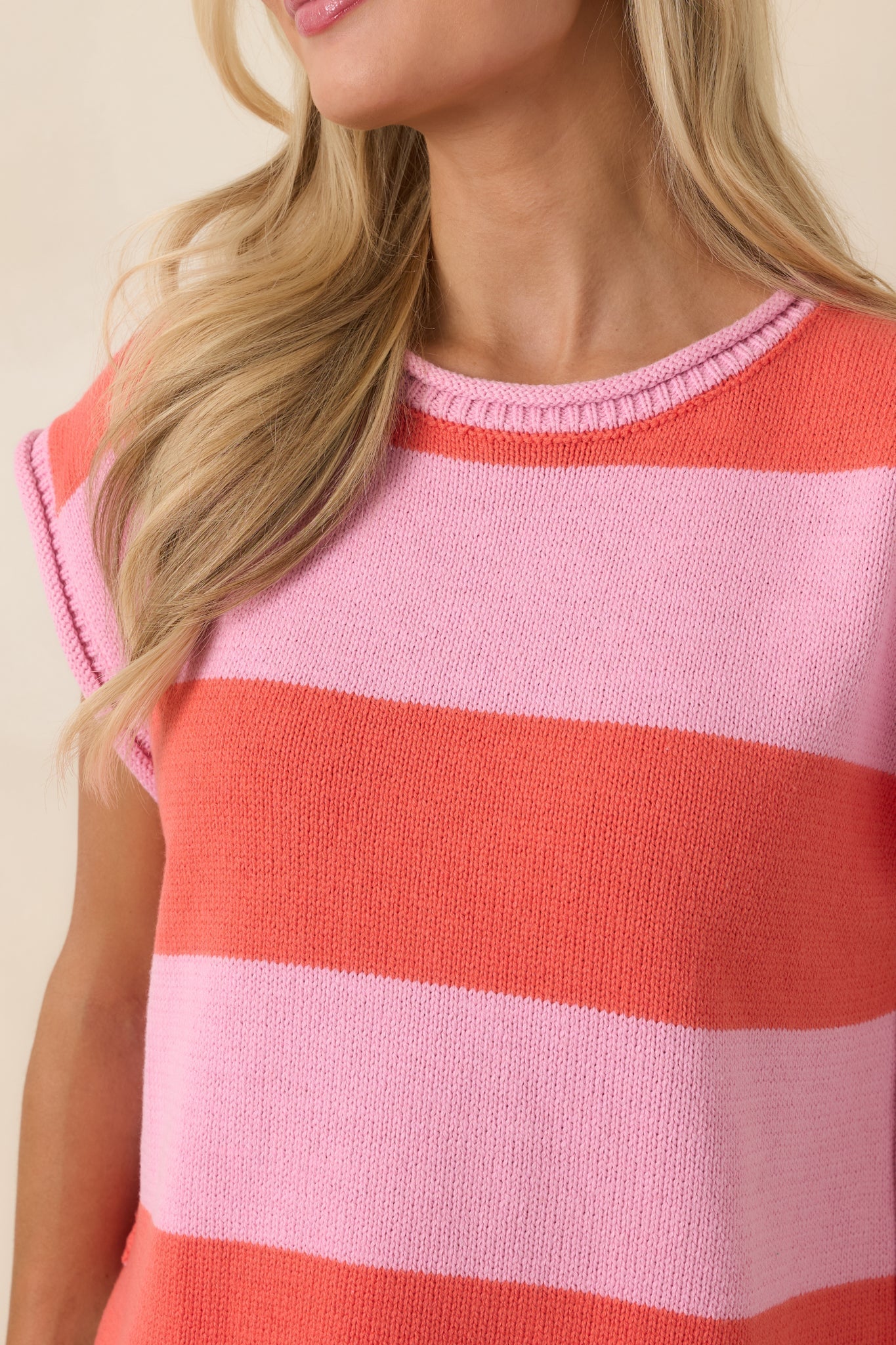 Women's All In A Day Pink & Poppy Red Stripe Knit Top | 60% Cotton & 40% Acrylic 2