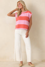 Women's All In A Day Pink & Poppy Red Stripe Knit Top | 60% Cotton & 40% Acrylic 4