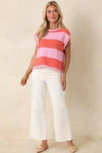 Women's All In A Day Pink & Poppy Red Stripe Knit Top | 60% Cotton & 40% Acrylic 5