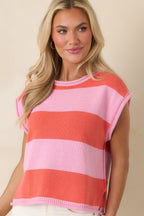 Women's All In A Day Pink & Poppy Red Stripe Knit Top | 60% Cotton & 40% Acrylic 6
