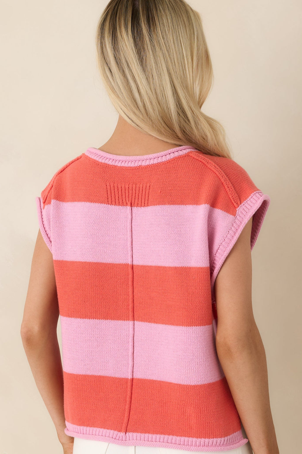 Women's All In A Day Pink & Poppy Red Stripe Knit Top | 60% Cotton & 40% Acrylic 7