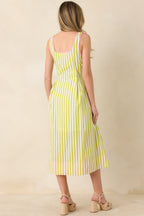 Women's All Smiles Green & Pink Stripe Cotton Midi Dress | 100% Cotton Contrast: 65% Polyester & 35% Cotton 6