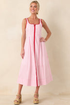 Women's All Smiles Pink & White Stripe Midi Dress | 100% Cotton Contrast: 65% Polyester & 35% Cotton 3