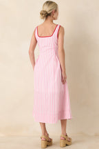 Women's All Smiles Pink & White Stripe Midi Dress | 100% Cotton Contrast: 65% Polyester & 35% Cotton 6