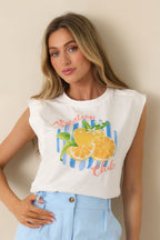 Women's Already on Vacation White Cotton Vacation Club Sleeveless Tee | 100% Cotton 1