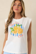 Women's Already on Vacation White Cotton Vacation Club Sleeveless Tee | 100% Cotton 2