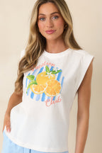 Women's Already on Vacation White Cotton Vacation Club Sleeveless Tee | 100% Cotton 6