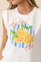 Women's Already on Vacation White Cotton Vacation Club Sleeveless Tee | 100% Cotton 7