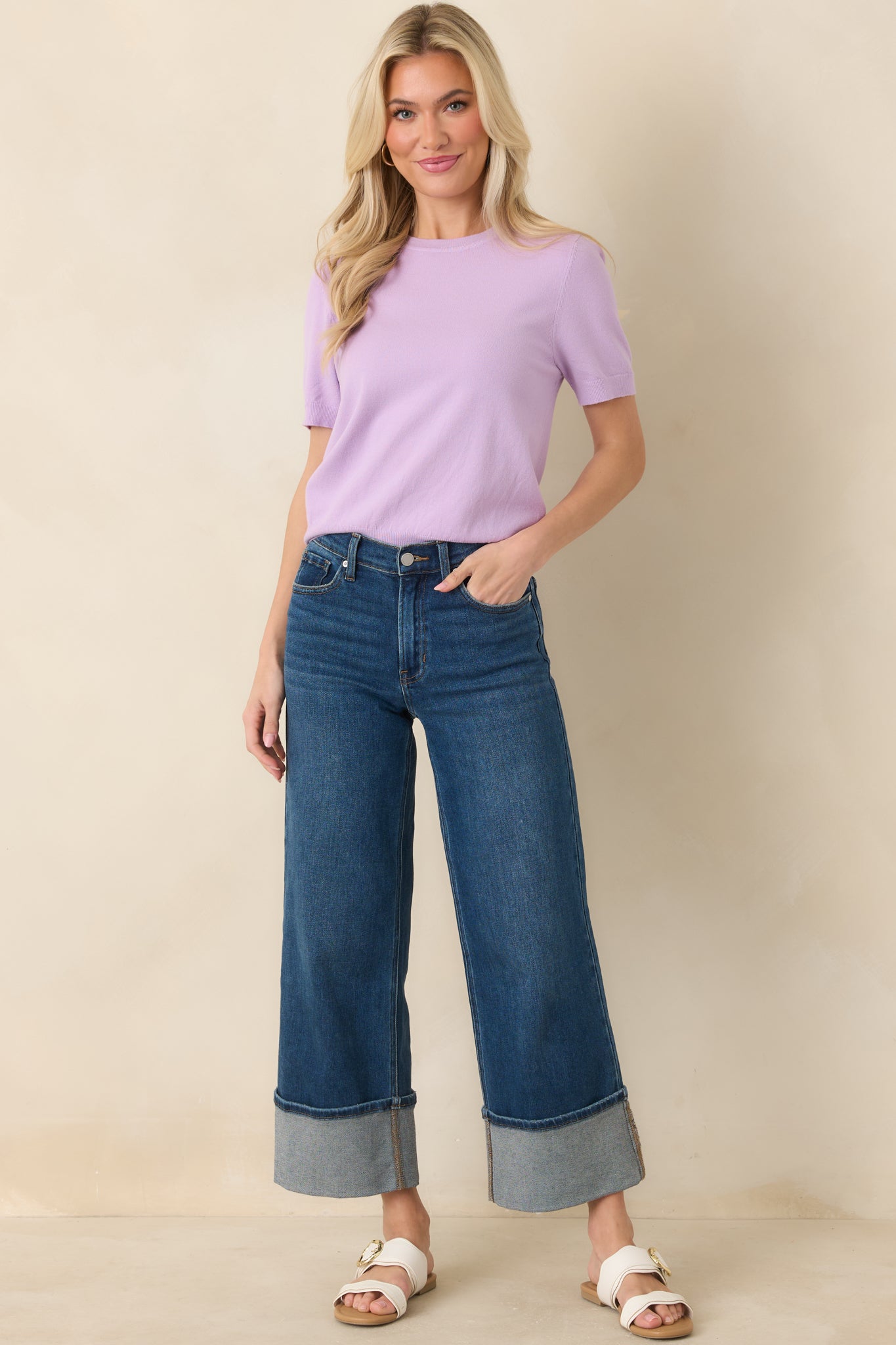 Women's Always A Favorite Lavender Short Sleeve Knit Top | 55% Viscose & 45% Nylon 0