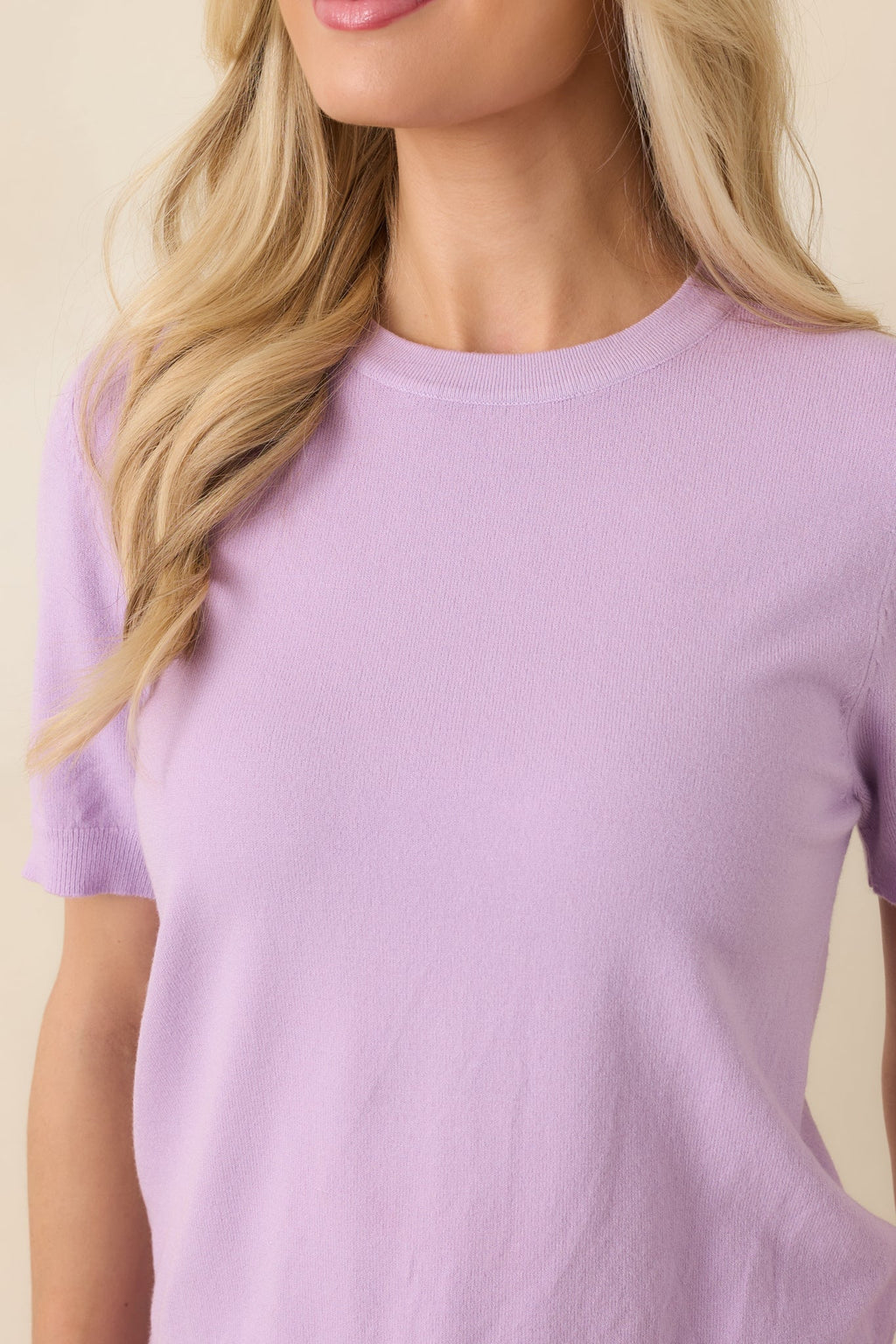 Women's Always A Favorite Lavender Short Sleeve Knit Top | 55% Viscose & 45% Nylon 3