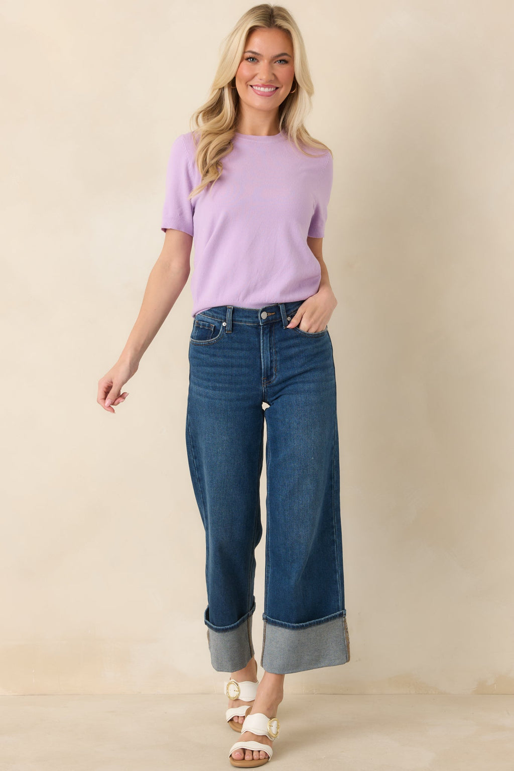 Women's Always A Favorite Lavender Short Sleeve Knit Top | 55% Viscose & 45% Nylon 5