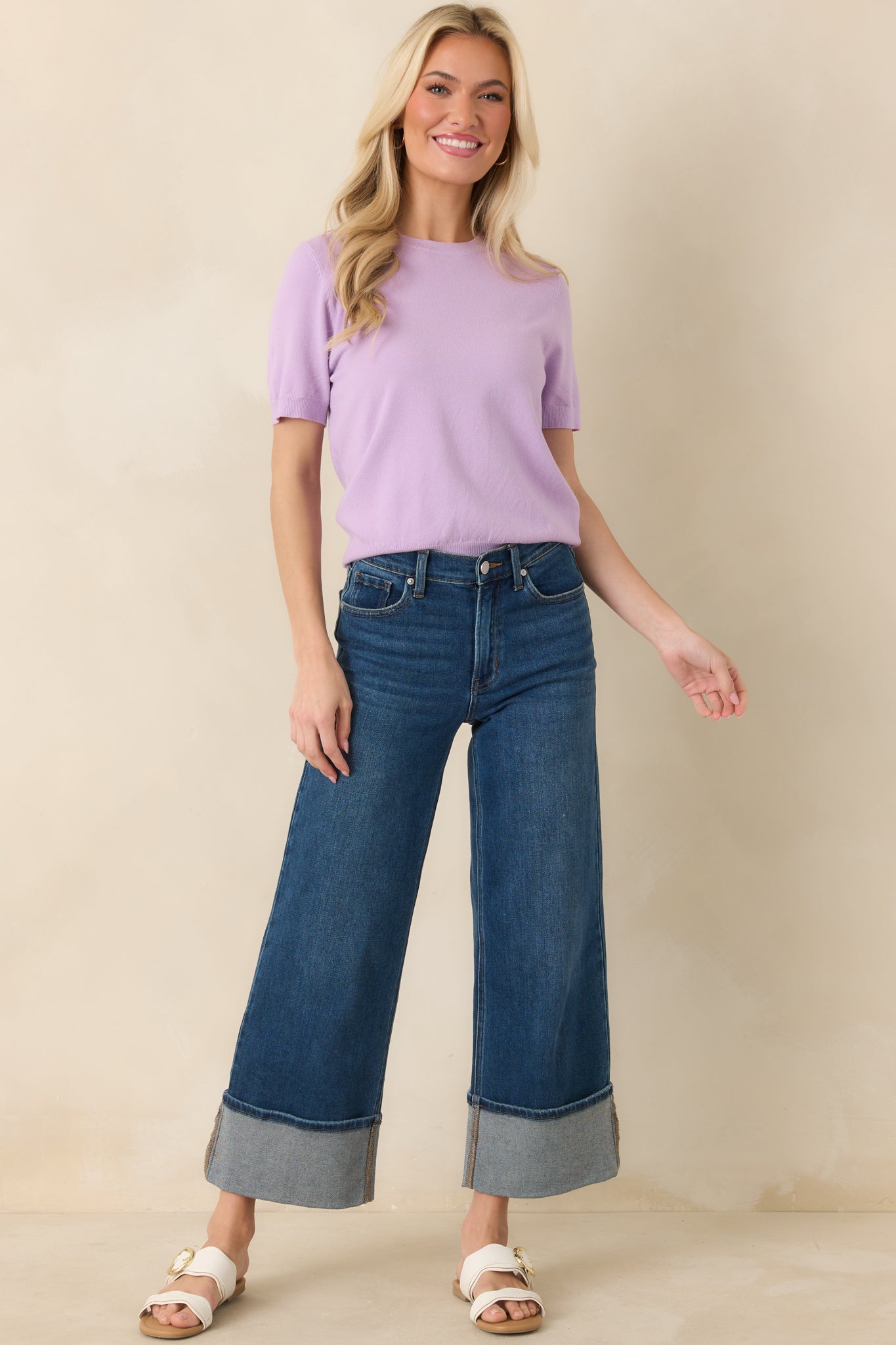 Women's Always A Favorite Lavender Short Sleeve Knit Top | 55% Viscose & 45% Nylon 6