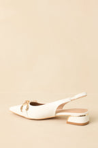 Women's Always Everything White Pointed Toe Slingback Low Block Heels | Heel measures 1" 7