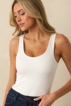 Women's Always Stay A Step Ahead Ivory Scoop Neck Tank Bodysuit | 97% Polyester & 3% Spandex 3