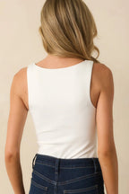 Women's Always Stay A Step Ahead Ivory Scoop Neck Tank Bodysuit | 97% Polyester & 3% Spandex 4