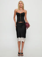 Women's Anchored Midi Skirt Noir | Midi skirt in satin fabric with lace-trim detail 2