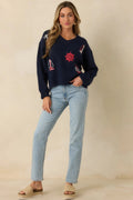 Women's Anchored in Style Navy Multi Knit Nautical V-Neck Sweater | 76% Polyester 0
