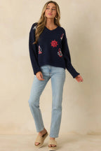 Women's Anchored in Style Navy Multi Knit Nautical V-Neck Sweater | 76% Polyester 4