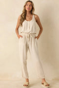Women's Anywhere And Everywhere Natural Linen Blend Sleeveless Jumpsuit | 80% Rayon & 20% Linen 0