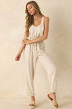 Women's Anywhere And Everywhere Natural Linen Blend Sleeveless Jumpsuit | 80% Rayon & 20% Linen 6