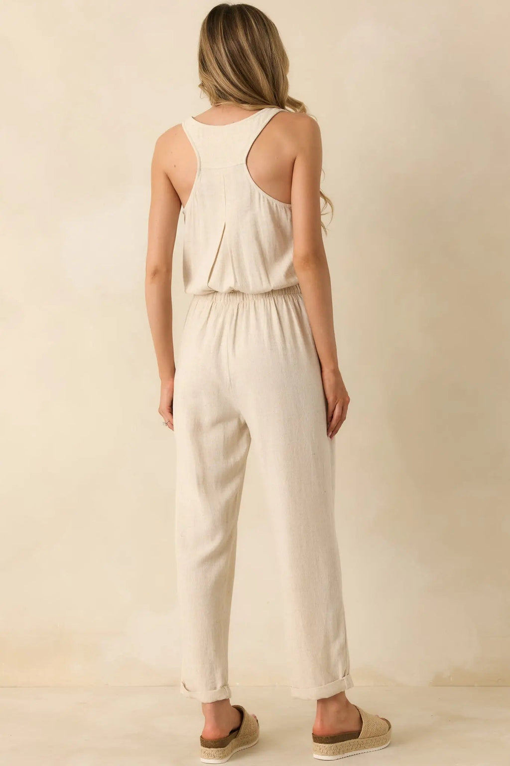 Women's Anywhere And Everywhere Natural Linen Blend Sleeveless Jumpsuit | 80% Rayon & 20% Linen 7
