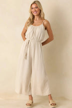 Women's As Simple As That Natural Linen Blend Sleeveless Jumpsuit | 80% Rayon & 20% Linen 3