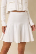 Women's As You Should White Stretch Knit Pleated Mini Skirt | 50% Viscose 0