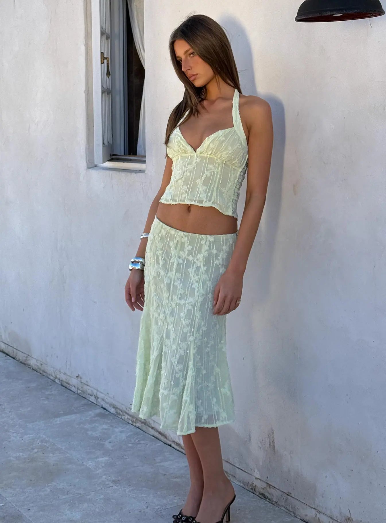Women's Aspyn Embroidered Midi Skirt Sage Green 0
