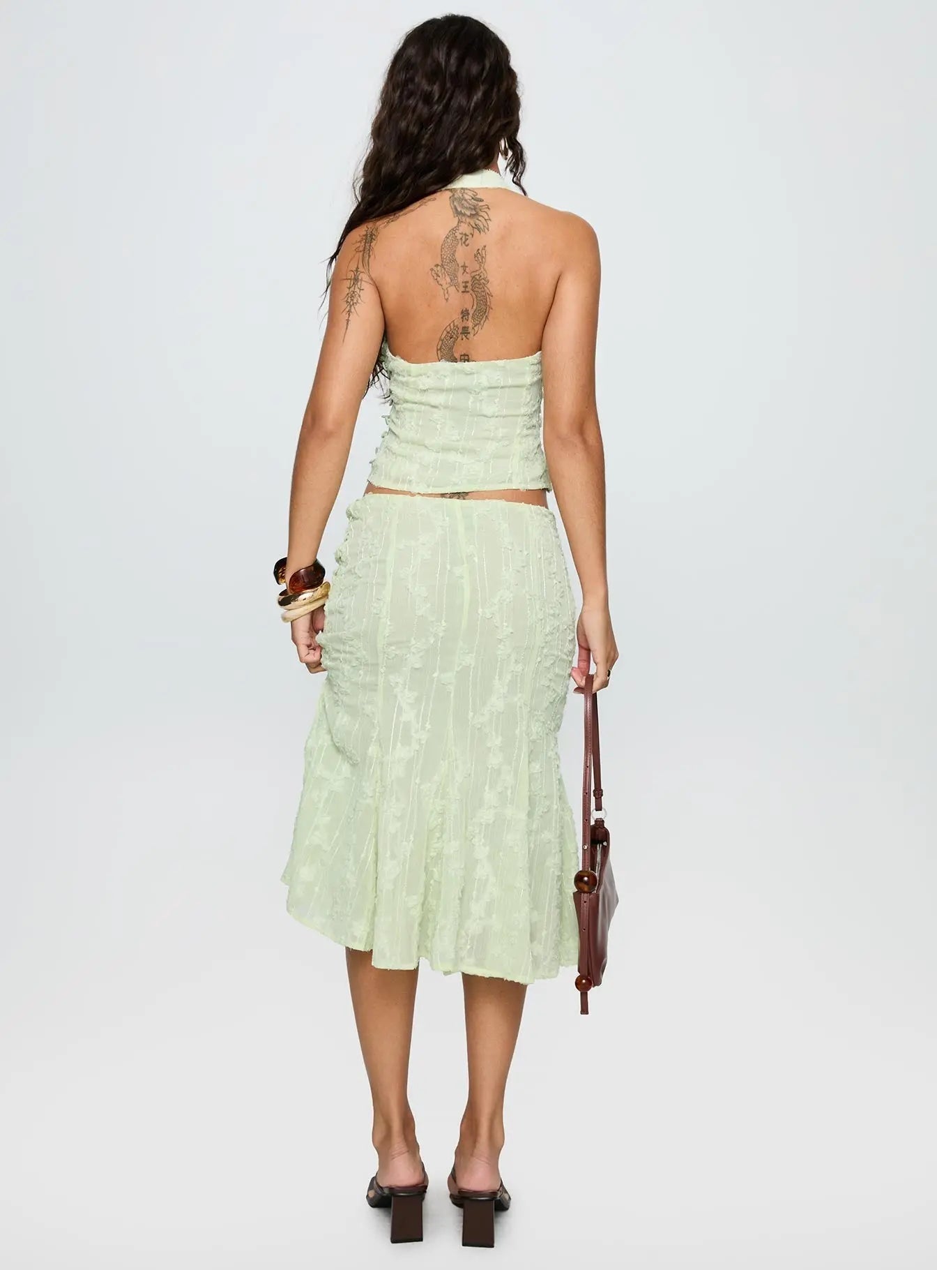 Women's Aspyn Embroidered Midi Skirt Sage Green 4
