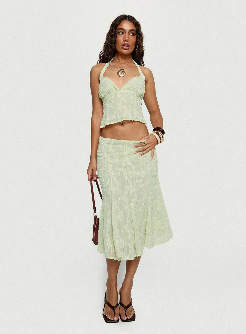Women's Aspyn Embroidered Midi Skirt Sage Green 7