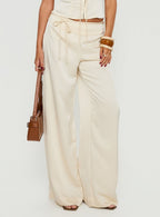 Women's Aubrette Satin Tie Pants Cream | Satin pants with tie-detail & mid-rise fit 1