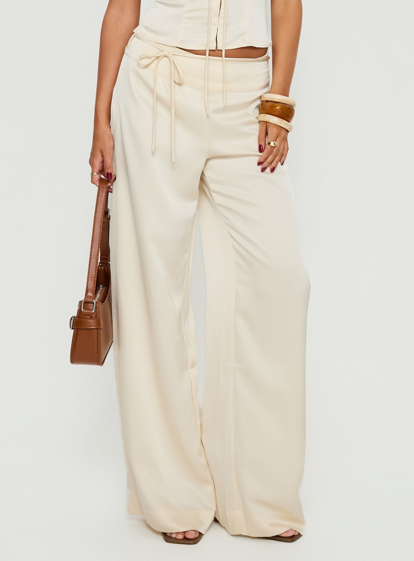 Women's Aubrette Satin Tie Pants Cream | Satin pants with tie-detail & mid-rise fit 1