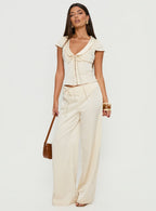 Women's Aubrette Satin Tie Pants Cream | Satin pants with tie-detail & mid-rise fit 2