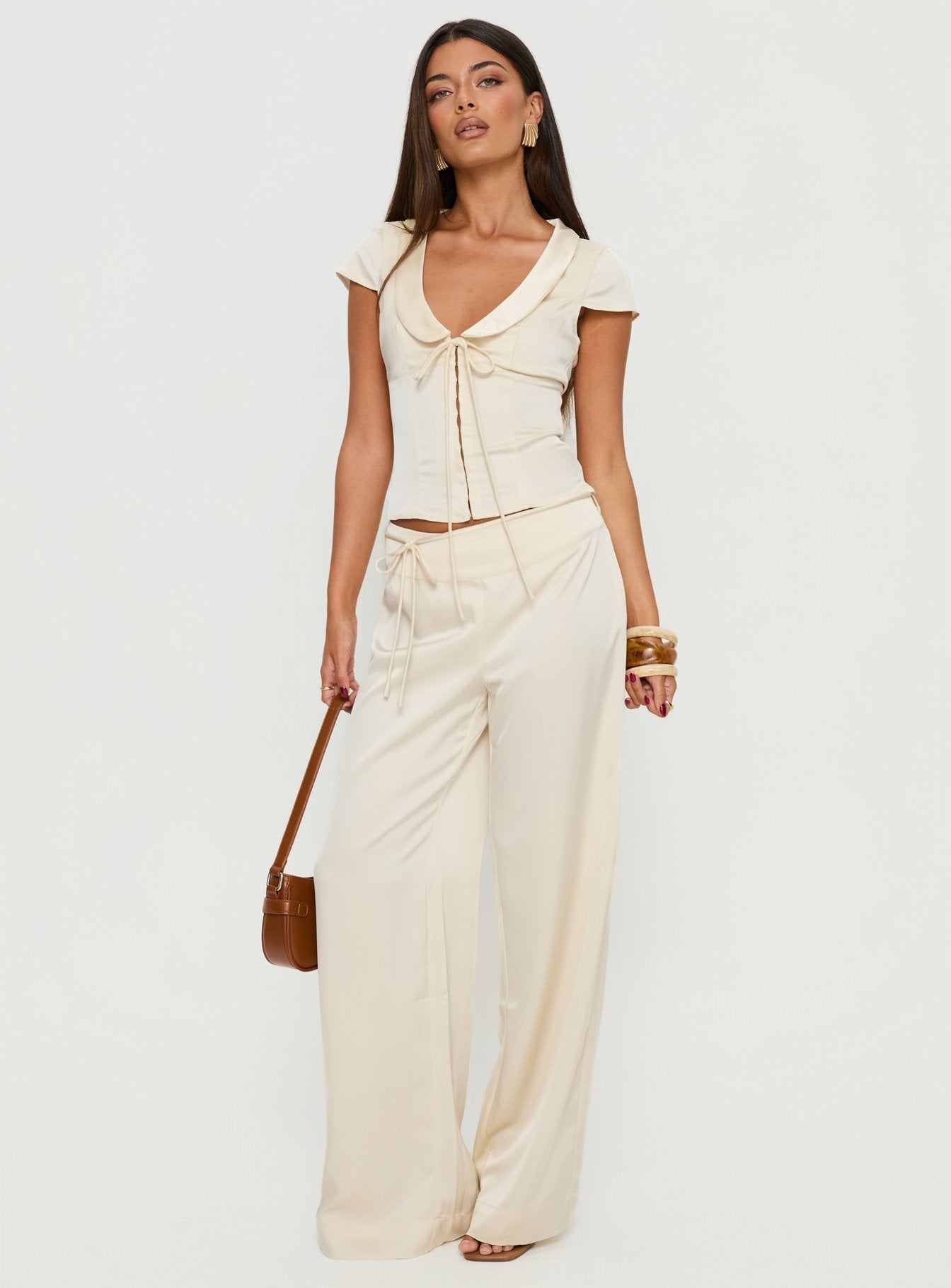 Women's Aubrette Satin Tie Pants Cream | Satin pants with tie-detail & mid-rise fit 2