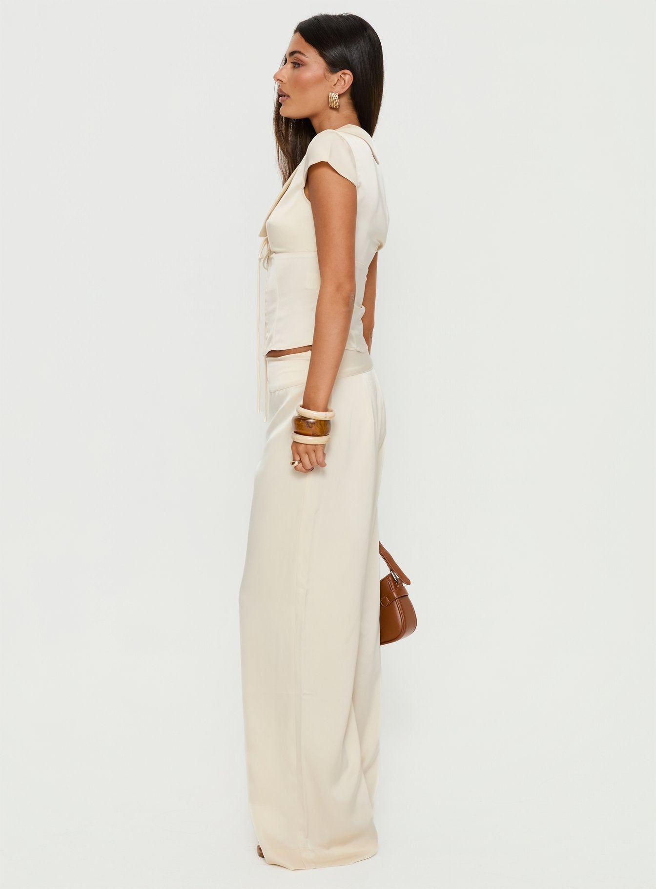 Women's Aubrette Satin Tie Pants Cream | Satin pants with tie-detail & mid-rise fit 3