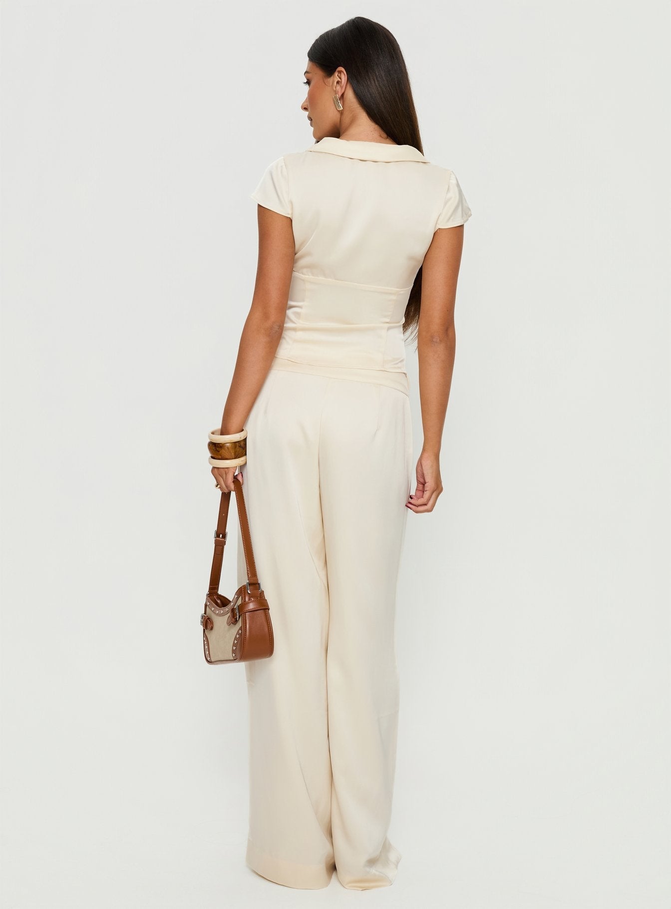 Women's Aubrette Satin Tie Pants Cream | Satin pants with tie-detail & mid-rise fit 4