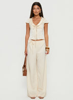 Women's Aubrette Satin Tie Pants Cream | Satin pants with tie-detail & mid-rise fit 6