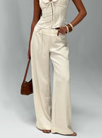 Women's Aubrette Satin Tie Pants Cream | Satin pants with tie-detail & mid-rise fit 7