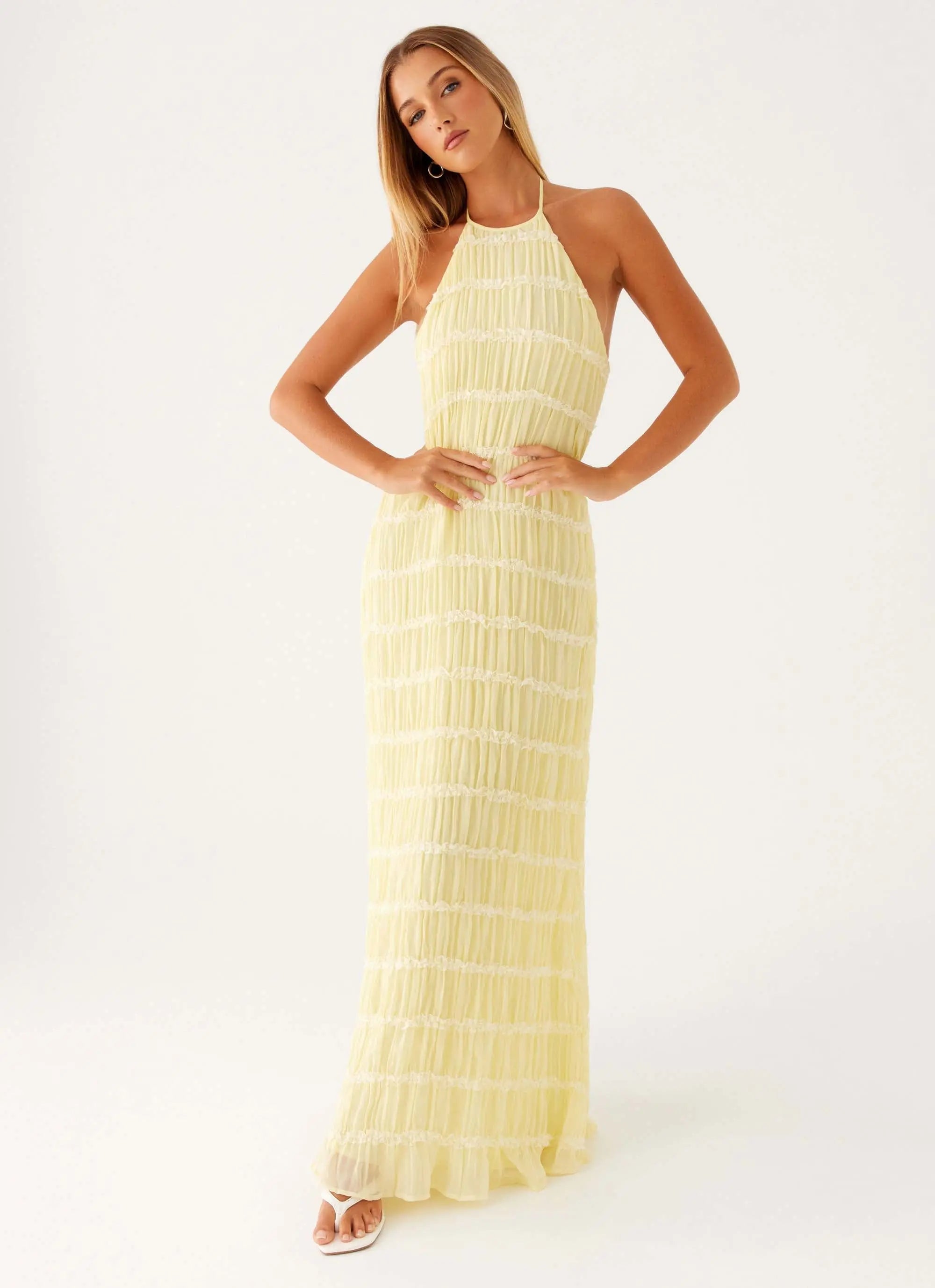Women's Aullie Collection | Elegant Maxi Dress with Halter Neckline & Lace Detailing | Perfect for Effortless Sophistica 0