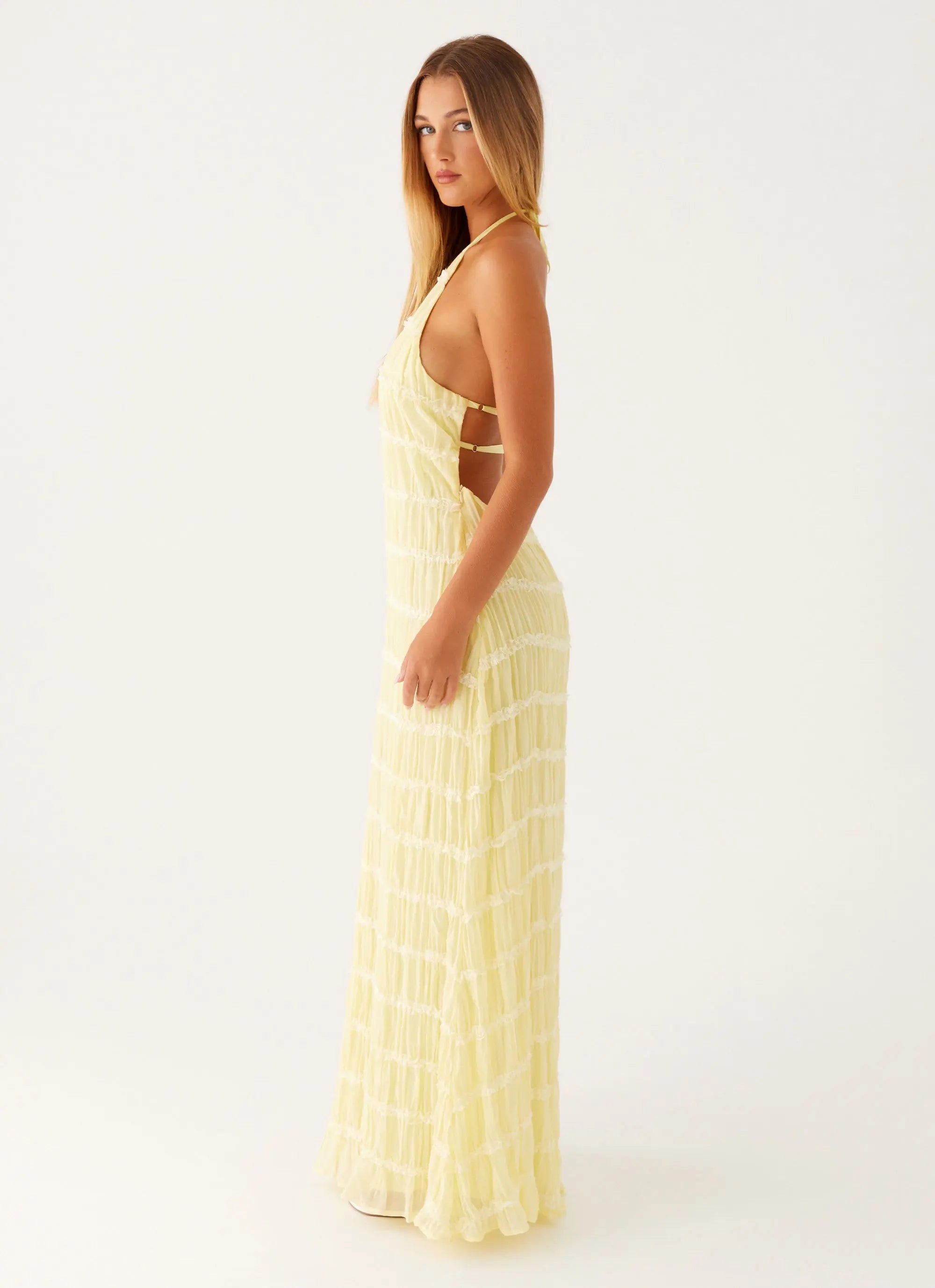 Women's Aullie Collection | Elegant Maxi Dress with Halter Neckline & Lace Detailing | Perfect for Effortless Sophistica 1