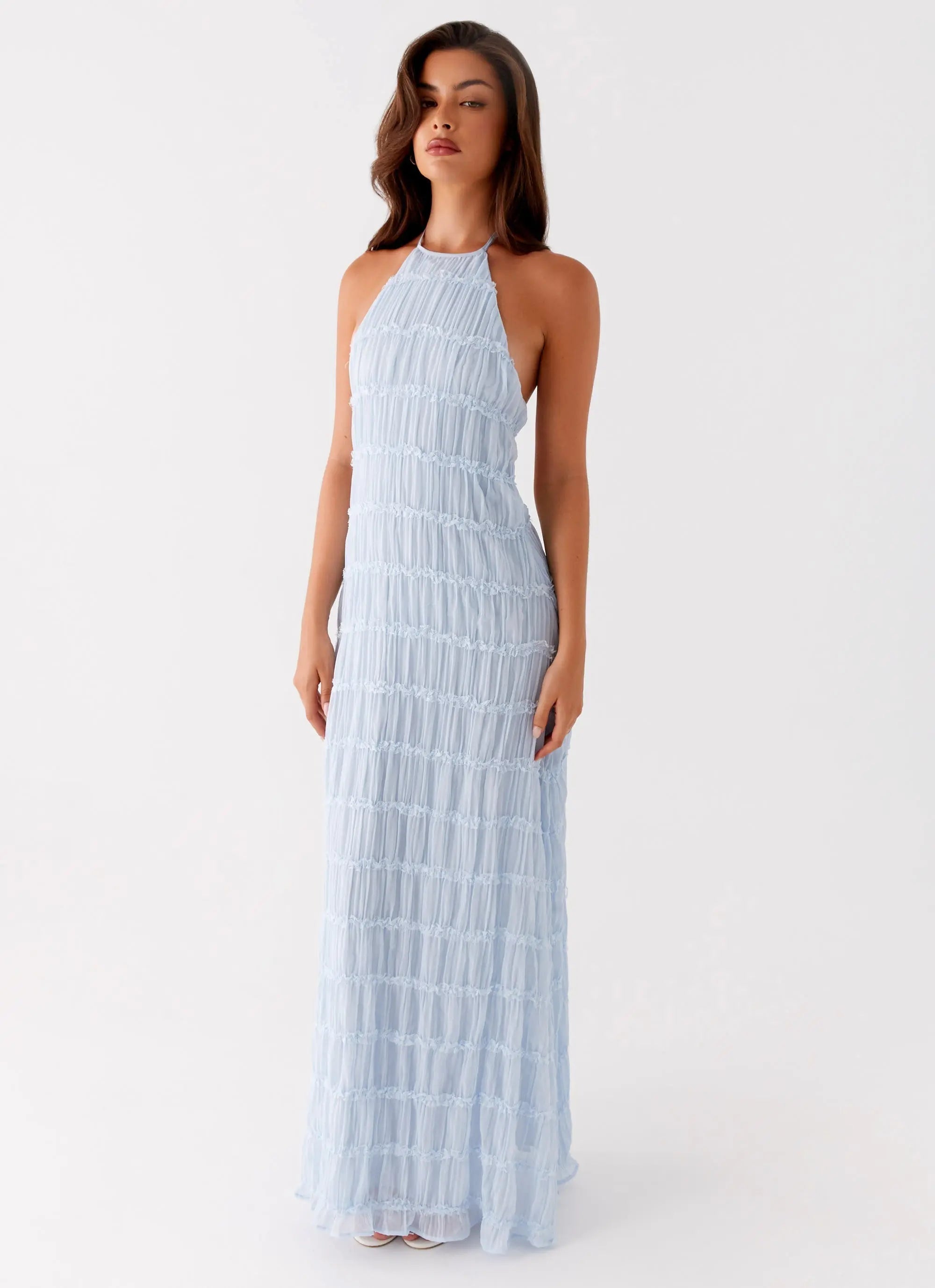 Women's Aullie Collection | Maxi Dress for Women with Halter Neck & Lace Detailing | Elegant Long Dress for Evening Even 4