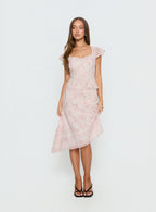 Women's Avaline Asymmetrical Midi Skirt Pink | Asymmetrical midi skirt in floral print 1