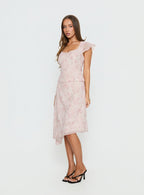 Women's Avaline Asymmetrical Midi Skirt Pink | Asymmetrical midi skirt in floral print 3