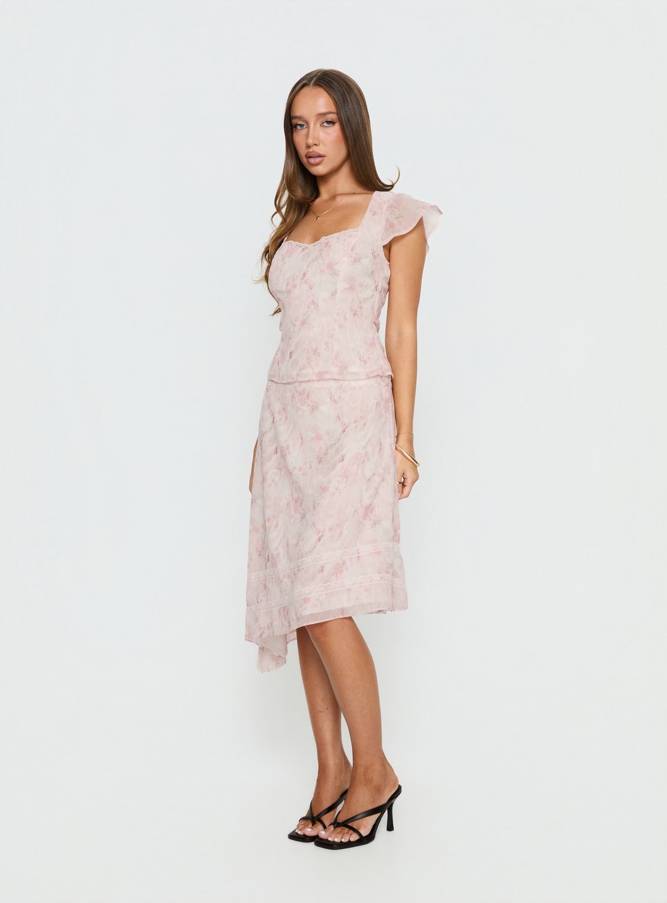 Women's Avaline Asymmetrical Midi Skirt Pink | Asymmetrical midi skirt in floral print 3