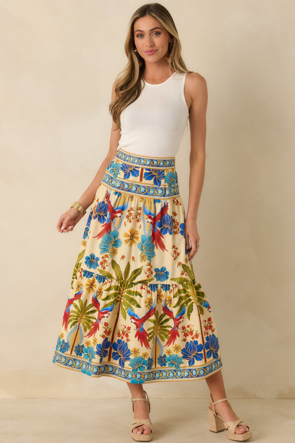 Women's Aylaya Geneva Multi Cotton Tiered Maxi Skirt | 100% Cotton 5