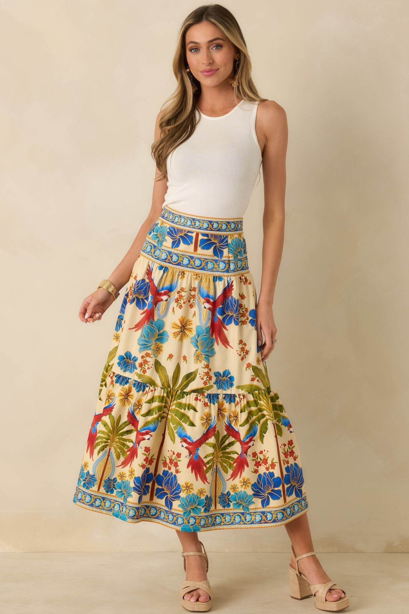 Women's Aylaya Geneva Multi Cotton Tiered Maxi Skirt | 100% Cotton 5