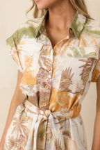 Women's Aylaya Maya Multi Tropical Beach Print Belted Romper | 25% Linen & 75% Viscose 2