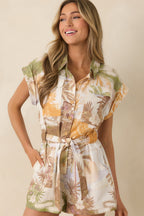 Women's Aylaya Maya Multi Tropical Beach Print Belted Romper | 25% Linen & 75% Viscose 6