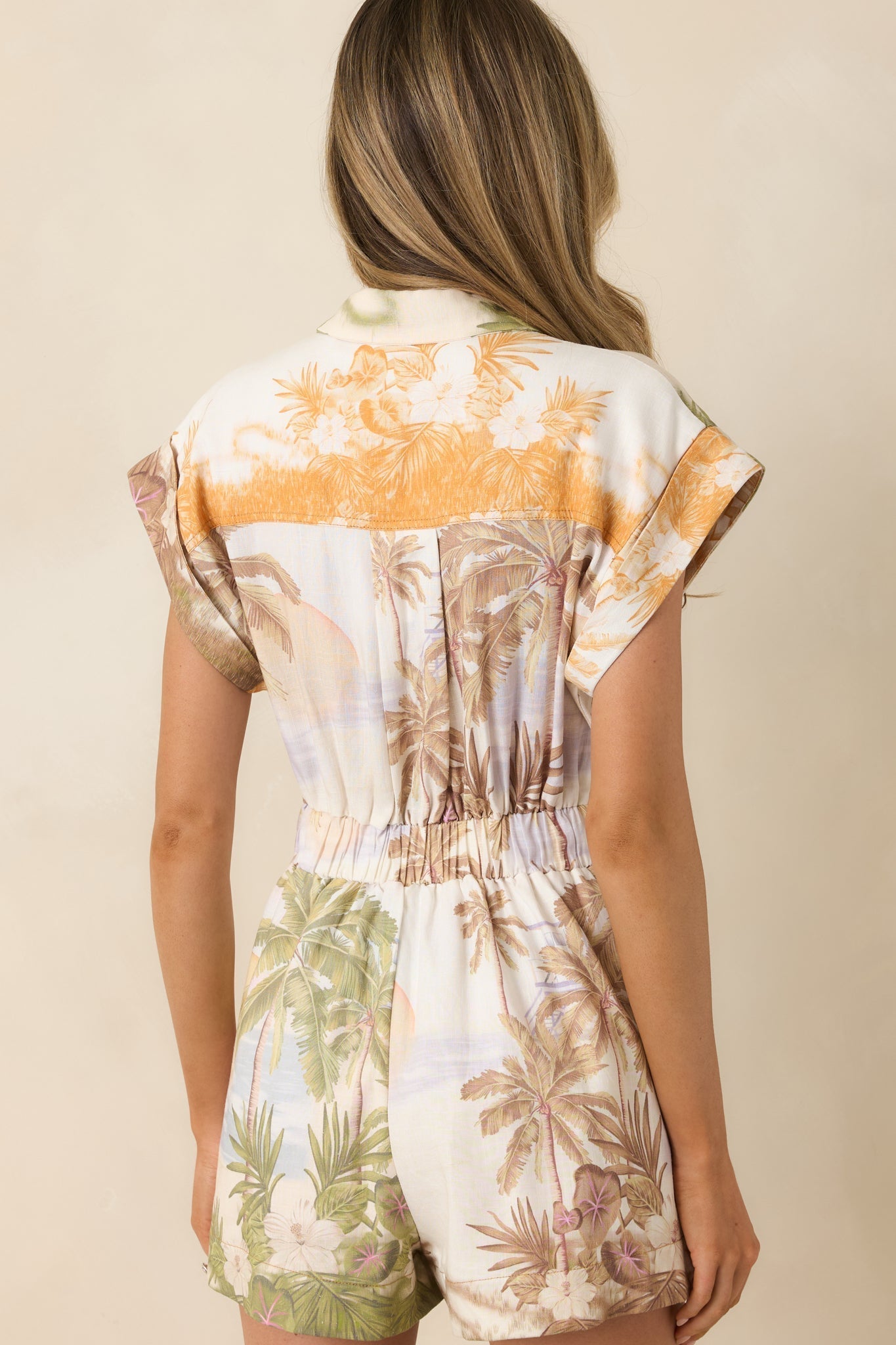 Women's Aylaya Maya Multi Tropical Beach Print Belted Romper | 25% Linen & 75% Viscose 7