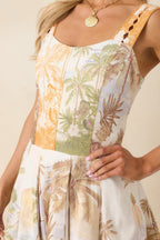 Women's Aylaya Nevaeh Multi Tropical Beach Print Pleated Mini Dress | 25% Linen & 75% Viscose 3